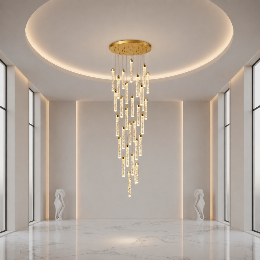 Függesztett kristály LED csillár, Justinian, átmérő 60 cm, állítható magasság, arany, fém és kristály