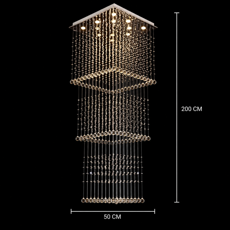 LED kristálycsillár 80W PALATINA Gold, átmérő 50cm, magasság 200cm, létramodell
