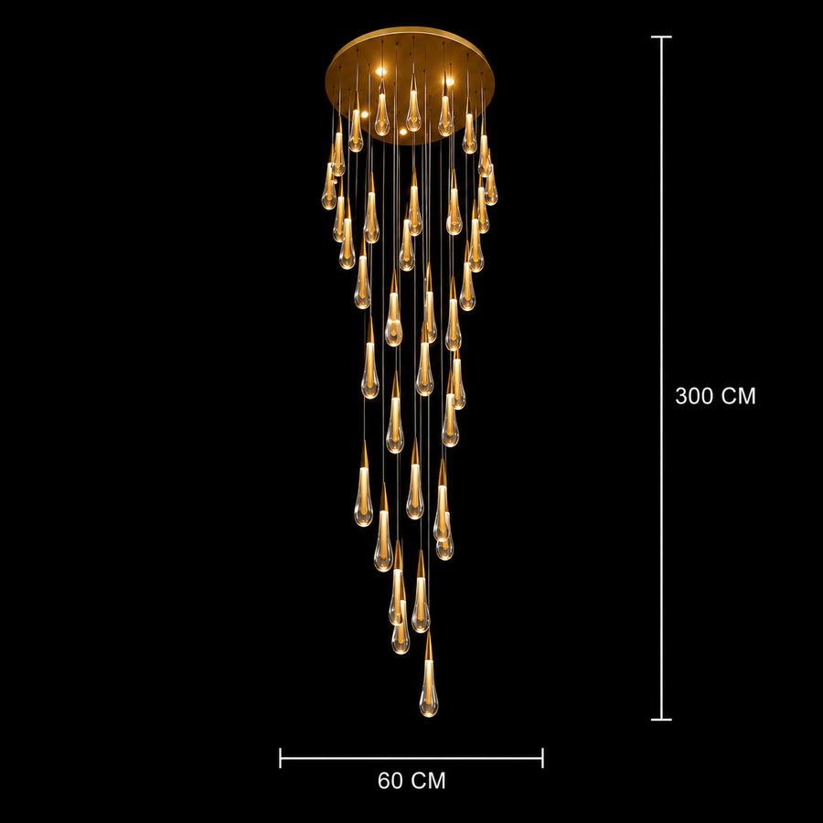 Függesztett kristály LED csillár, 39 W, Justinian, átmérő 60 cm, állítható magasság, arany, fém és kristály