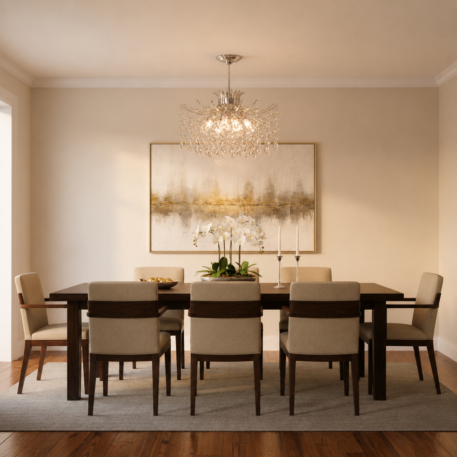Candelabru Cristal PROWES Magno, 10xE14, D60 cm, Crom Lucios, Inaltime Reglabila, Metal si Cristal