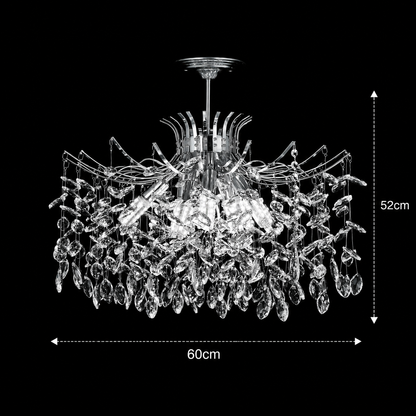 Candelabru Cristal PROWES Magno, 10xE14, D60 cm, Crom Lucios, Inaltime Reglabila, Metal si Cristal