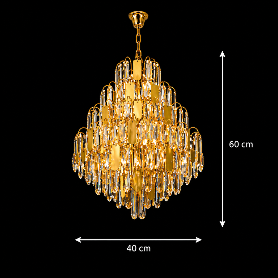 Candelabru Cristal TIER Nobile 8xE14, D40 cm, Auriu, Inaltime Reglabila, Metal si Cristal Candelabre Cristal Default Title Alessandro Design
