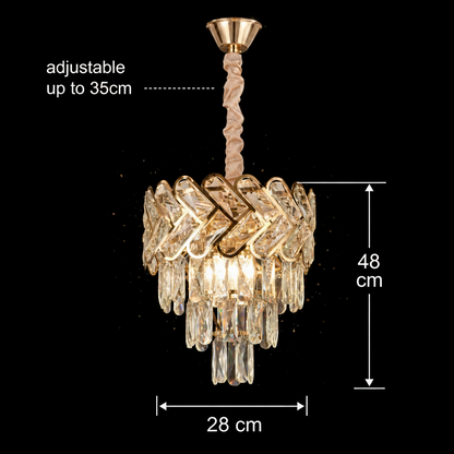 Candelabru Cristal VECTOR Petito 3xE14, Diametru 28cm, Auriu Lucios, Inaltime Reglabila, Metal si Cristal