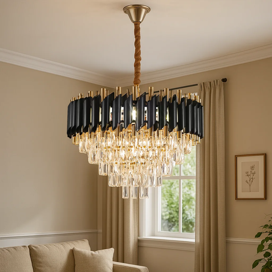 Kristály csillár VERSAILLES Elegance 8x E14, átmérő 50 cm, fekete, fényes arany, állítható magasságú kristálycsillárok alapértelmezett cím Alessandro Design