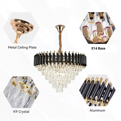 Kristály csillár VERSAILLES Magno 8xE14, átmérő 60 cm, fekete és arany, állítható magasságú kristálycsillárok alapértelmezett cím Alessandro Design