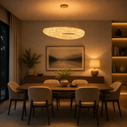 Candelabru Modern cu Cristal, Telecomanda, PRUGU, 65W, Lumina Calda/Neutra/Rece, Lungime 35 cm, Auriu, Inaltime reglabila