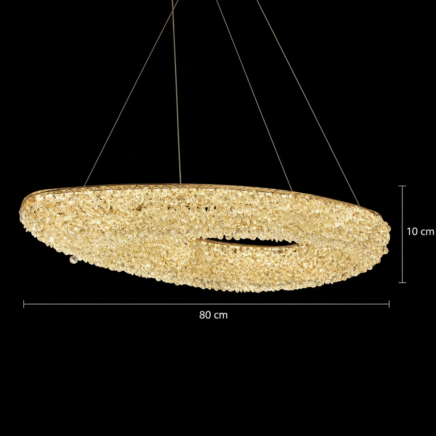 Candelabru Modern cu Cristal, Telecomanda, PRUGU, 65W, Lumina Calda/Neutra/Rece, Lungime 35 cm, Auriu, Inaltime reglabila