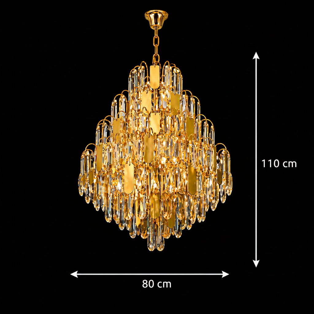 Candelabru Cristal TIER Regalis 21xE14, D80 cm, Auriu, Inaltime Reglabila, Metal si Cristal Candelabre Cristal Default Title Alessandro Design