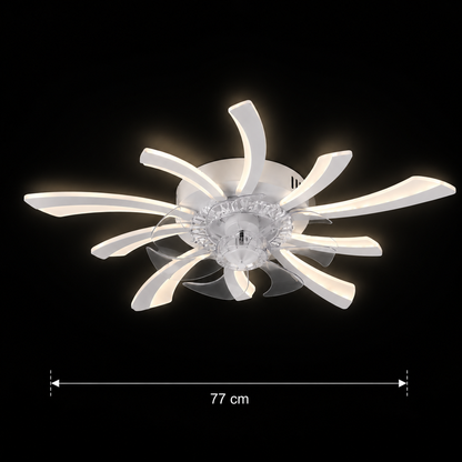 Lustra LED Ventilator VIRTULA cu Telecomanda, 29W, D77cm, Lumina Rece/Neutra/Calda, Metal si Plastic, Alb
