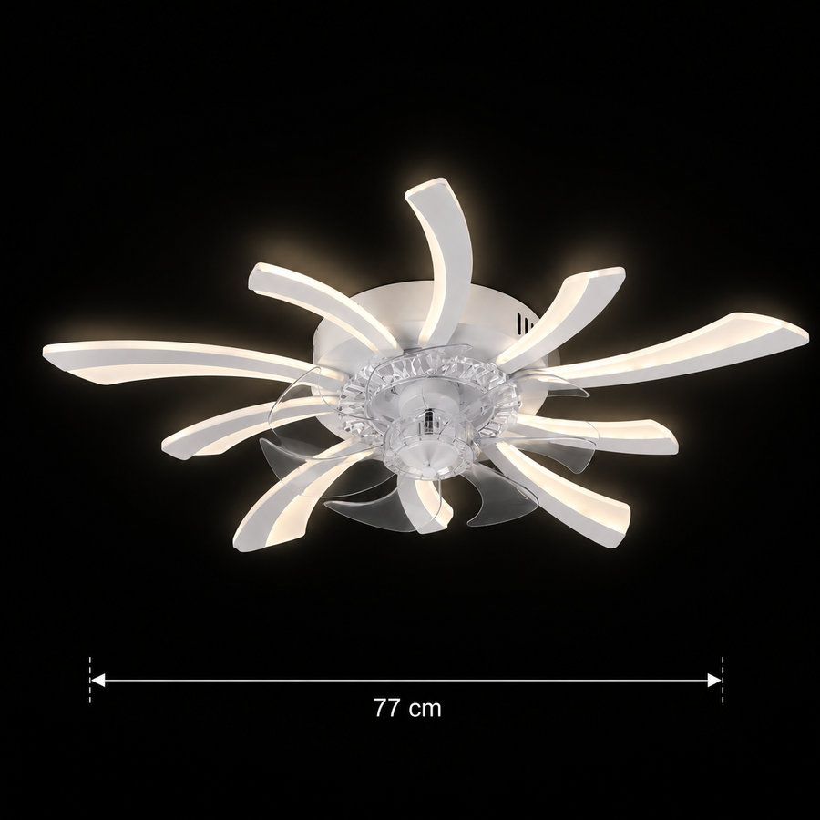Lustra LED Ventilator VIRTULA cu Telecomanda, 29W, D77cm, Lumina Rece/Neutra/Calda, Metal si Plastic, Alb