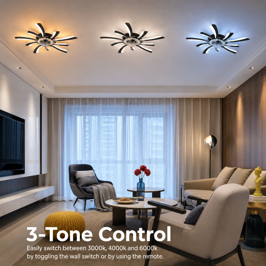 Lustra LED Ventilator VIRTULA cu Telecomanda, 29W, D77cm, Lumina Rece/Neutra/Calda, Metal si Plastic, Negru