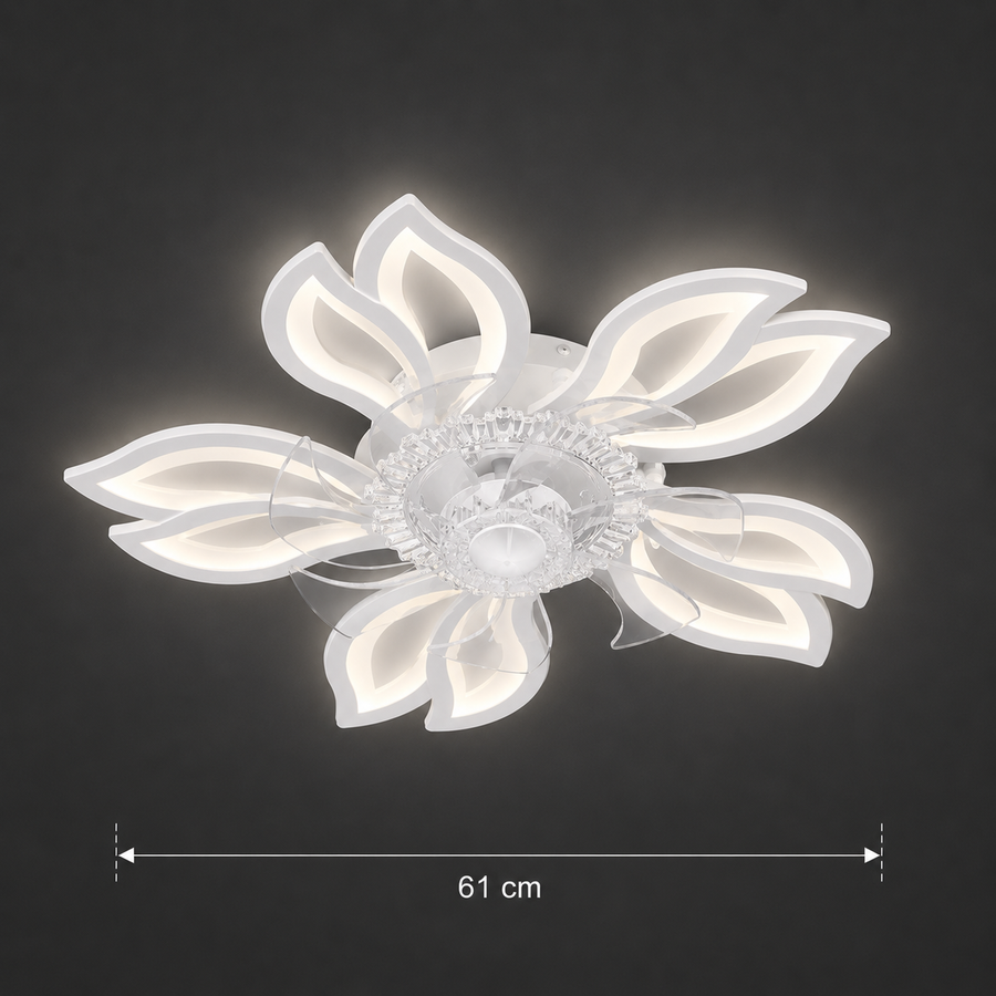Lustra LED Ventilator ANEMO cu Telecomanda, 30W, D61cm, Lumina Rece/Neutra/Calda, Metal si Plastic, Alb