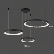 LED -csillár, távirányítóval, K9 kristályokkal, 80W, 3 kör, hideg/forró/semleges fény, instabil, fekete, állítható magasság