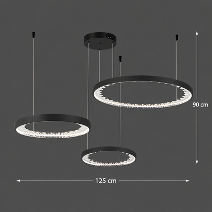LED -csillár, távirányítóval, K9 kristályokkal, 80W, 3 kör, hideg/forró/semleges fény, instabil, fekete, állítható magasság