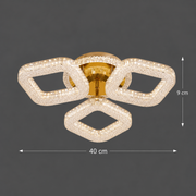 Lustra LED RENATO Nobile cu telecomanda si cristal,  39W, 3 Patrate, Lumina Rece/Calda/Neutra, Dimabila, Auriu