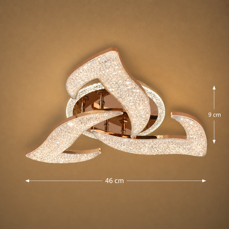 Lustra LED HALESA Eleganza cu telecomanda si cristal, 44W, 3 Surse, Lumina Rece/Calda/Neutra, Dimabila, Auriu