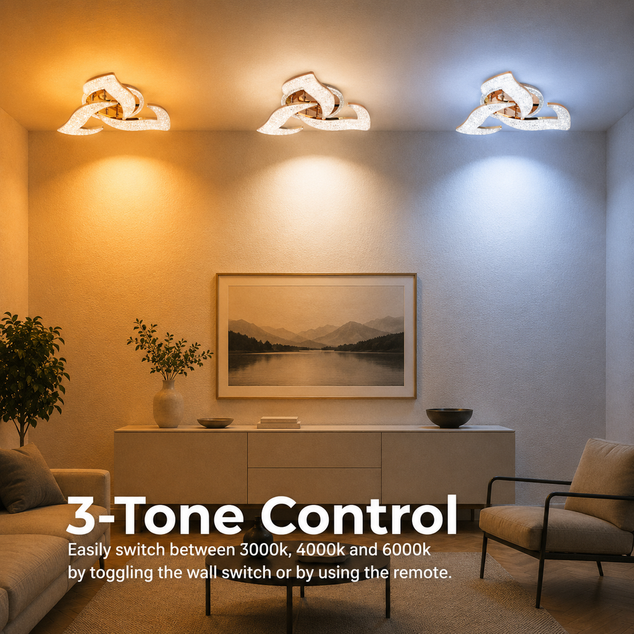 Lustra LED HALESA Eleganza cu telecomanda si cristal, 44W, 3 Surse, Lumina Rece/Calda/Neutra, Dimabila, Auriu