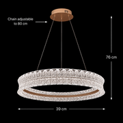 Lustra LED Cristal cu telecomanda, 49W, Lumina Calda/Neutra/Rece, Φ40 cm, Inaltime Reglabila, Metal si Cristal, Auriu