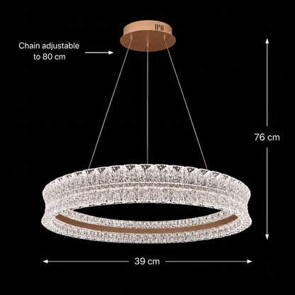 Lustra LED Cristal cu telecomanda, 49W, Lumina Calda/Neutra/Rece, Φ40 cm, Inaltime Reglabila, Metal si Cristal, Auriu