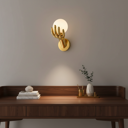 Aplica LED Decorativa MANO, 15x30cm, 1xE27, Sticla si Resina, Auriu