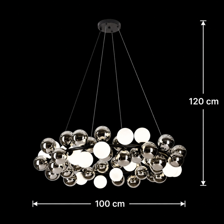 Lustra Suspendata MUSSEL Supremo, D100cm, 20x G9, Crom Lucios, Metal si Sticla