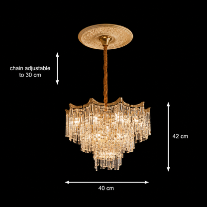 Candelabru Cristal VETRA Nobile 6xE14, D40 cm, Auriu, Inaltime Reglabila, Metal si Cristal