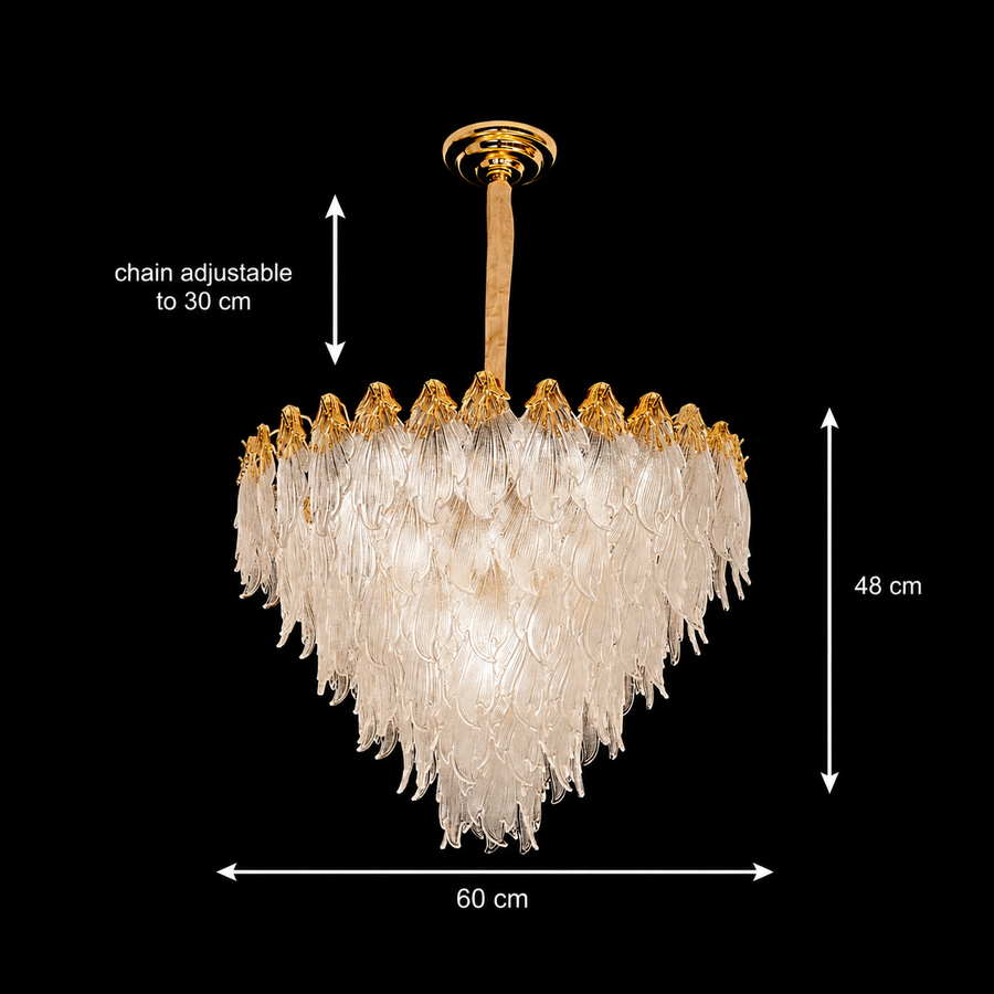 Candelabru Cristal MURANO Magno 12xE14, D60 cm, Auriu, Inaltime Reglabila, Metal si Cristal