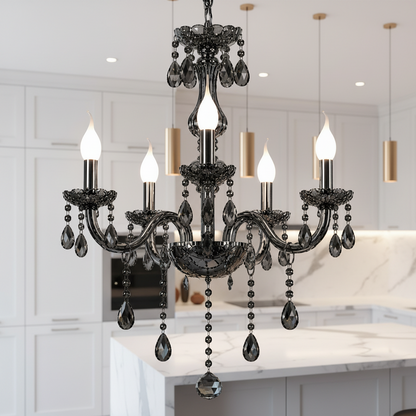 Kristály csillár ALNWICK Eleganza, 5xE14, átmérő 48 cm, fekete, állítható magasságú klasszikus csillárok alapértelmezett cím Alessandro Design