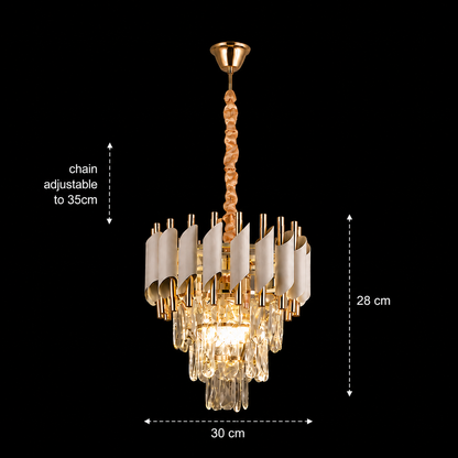 Kristály csillár VERSAILLES Petito 3xE14, átmérő 30 cm, fényes arany és fehér, állítható magasságú, fém és kristály kristálycsillárok alapértelmezett cím Alessandro Design