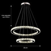 LED csillár távirányítóval és kristály PRISM LUMINIS 58W, 2 kör, hideg/meleg/semleges fény, szabályozható, króm és fehér, állítható magasságú LED csillárok távirányítóval Alapértelmezett cím Alessandro Design