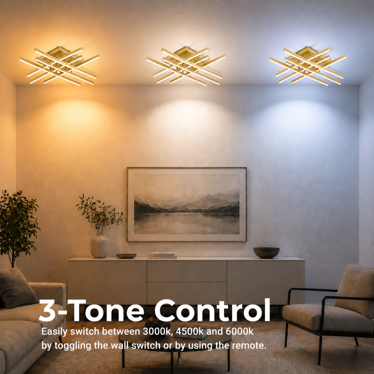 Lustra LED cu Telecomanda LINEX, 81W, Lumina 3000K/4000K/6000K, Dimabila, Auriu Lustre LED cu Telecomanda Default Title Alessandro Design