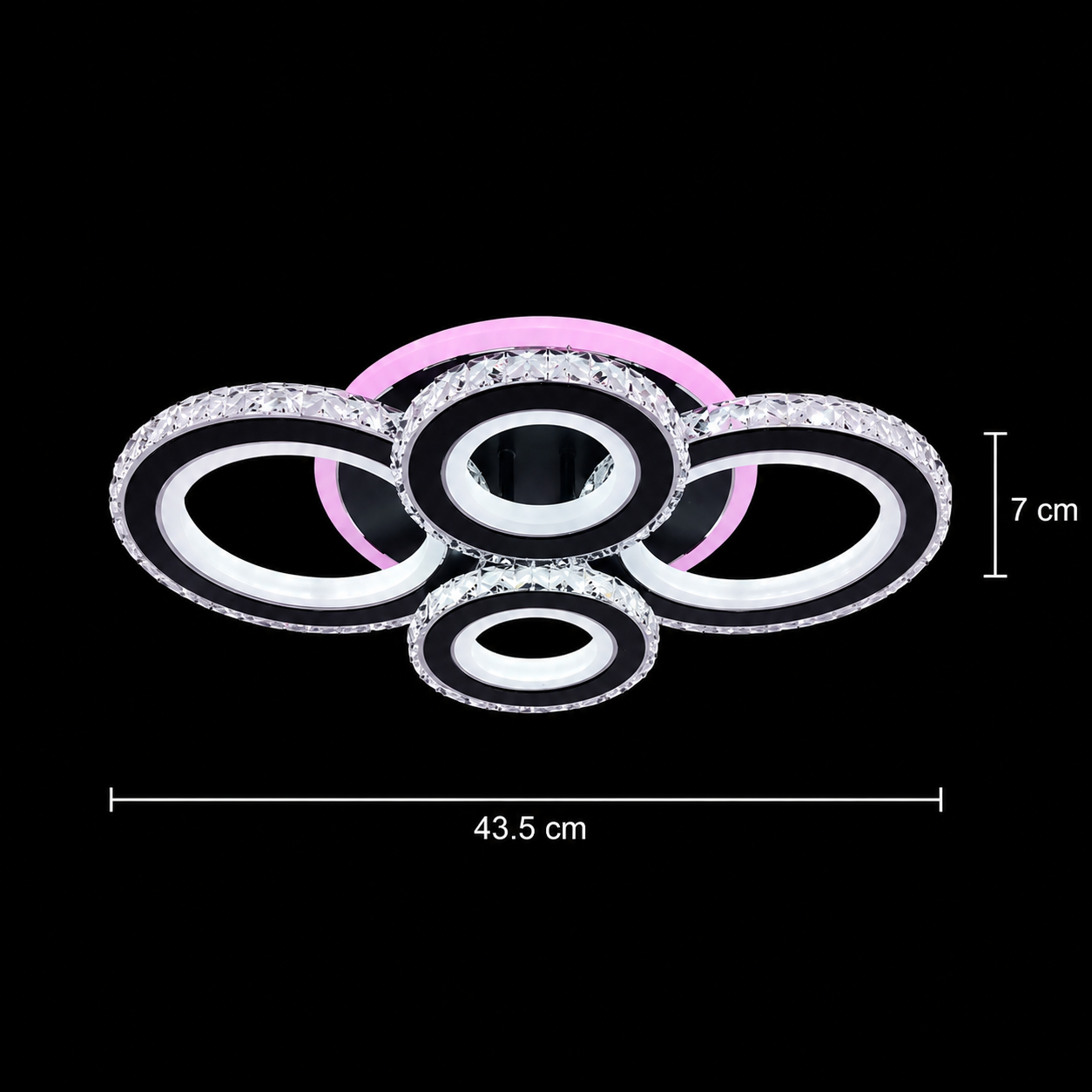 LED csillár távirányítóval és kristály NOVA ROTONDA RGB 82W, 4 kör, hideg/meleg/semleges fény, szabályozható, fekete LED csillárok távirányítóval Alapértelmezett cím Alessandro Design