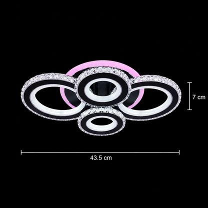 LED csillár távirányítóval és kristály NOVA ROTONDA RGB 82W, 4 kör, hideg/meleg/semleges fény, szabályozható, fekete LED csillárok távirányítóval Alapértelmezett cím Alessandro Design