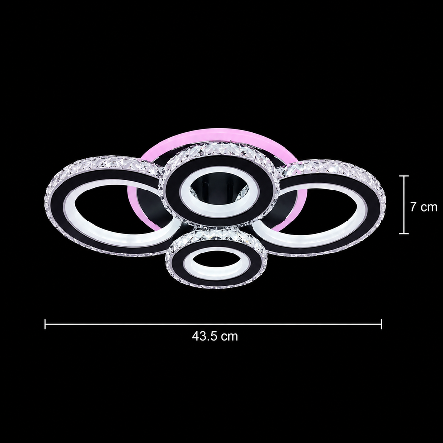 LED csillár távirányítóval és kristály NOVA ROTONDA RGB 82W, 4 kör, hideg/meleg/semleges fény, szabályozható, fekete LED csillárok távirányítóval Alapértelmezett cím Alessandro Design