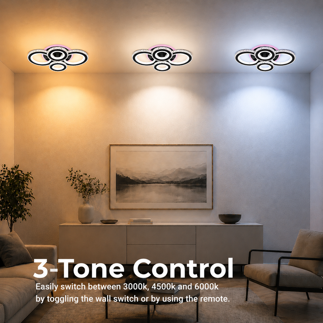 LED csillár távirányítóval és kristály NOVA ROTONDA RGB 82W, 4 kör, hideg/meleg/semleges fény, szabályozható, fekete LED csillárok távirányítóval Alapértelmezett cím Alessandro Design