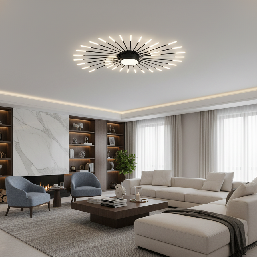 Lustra LED KALESA Grande Supremo, Ø130cm,  Lumina Neutra 4000K, 42W, Alb, Metal si Acril