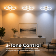 Lustra LED RENATO Eleganza cu telecomanda si cristal, 73W, 4 Patrate, Lumina Rece/Calda/Neutra, Dimabila, Auriu