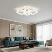 Lustra LED MOND Eleganza cu telecomanda si cristal, 72W, 4 Patrate, Lumina Rece/Calda/Neutra, Dimabila, Alb