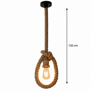 Vintage csillár LV103/130, 1xE27, rusztikus, húr és fém, 130 cm, fekete tartó