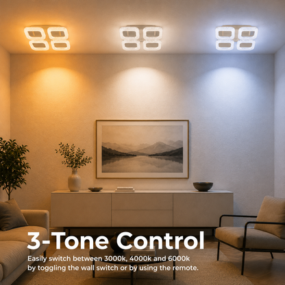Lustra LED RENATO Nobile cu telecomanda si cristal,  54W, 4 Patrate, Lumina Rece/Calda/Neutra, Dimabila, Alb