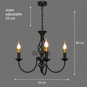 ANJOUX Elegance csillár, 3xE14, átmérő 50 cm, fekete, állítható magasságú, fém