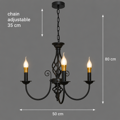 ANJOUX Elegance csillár, 3xE14, átmérő 50 cm, fekete, állítható magasságú, fém