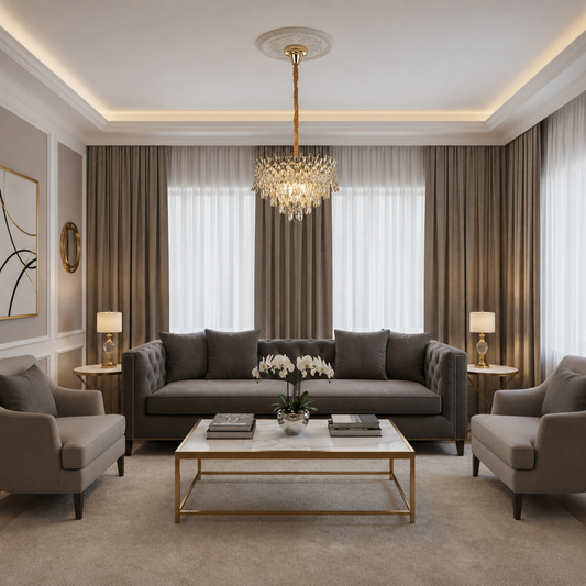 Candelabru Cristal MONARCH Nobile 3xE14, Diametru 40cm, Inaltime 35cm, Auriu Lucios, Inaltime Reglabila, Design Elegant