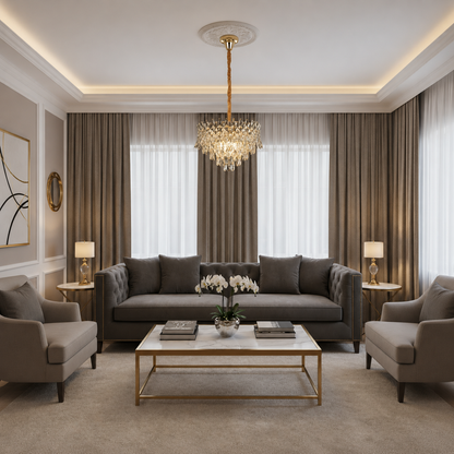 Candelabru Cristal MONARCH Eleganza 3xE14, Diametru 50cm, Inaltime 35cm, Auriu Lucios, Inaltime Reglabila, Design Elegant