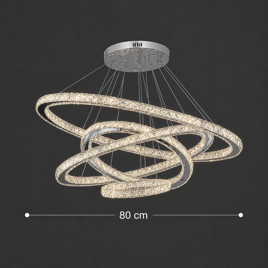 LED csillár PRISM Luminis távirányítóval, kristály és fém, 210 W, 4 kör, szabályozható, hideg/meleg/semleges fény, luxus világítás