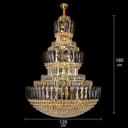 Candelabru Cristal TOUR Supremo, 63xE14, D120 cm, Auriu si Negru, Metal si Cristal