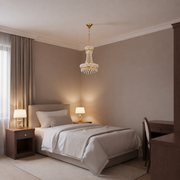 Candelabru Cristal NUVOLA Nobile 8xE14, D40 cm, Auriu, Inaltime Reglabila, Metal si Cristal