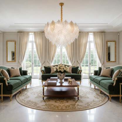 Candelabru Cristal LACE Eleganza 9xE14, Diametru 50cm, Inaltime 36cm, Auriu Lucios, Inaltime Reglabila, Design Elegant Candelabre Cristal Default Title Alessandro Design