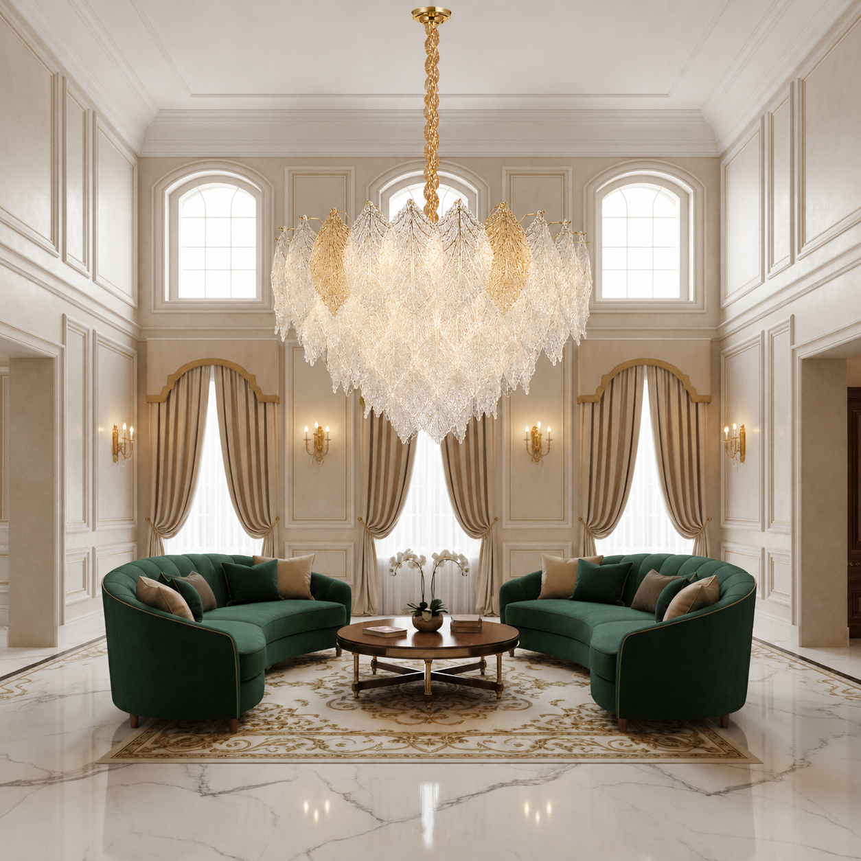 Candelabru Cristal LACE Regalis 21xE14, Diametru 80cm, Inaltime 49cm, Auriu Lucios, Inaltime Reglabila, Design Elegant Candelabre Cristal Default Title Alessandro Design