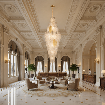 Candelabru Cristal LACE Supremo 26xE14, Diametru 60cm, Inaltime 180cm, Auriu Lucios, Inaltime Reglabila, Design Elegant Candelabre Cristal Default Title Alessandro Design